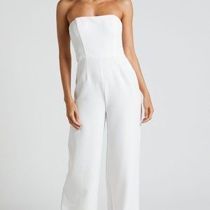 Genelyn Bridal Jumpsuit - Strapless Wide Leg Jumpsuit in White